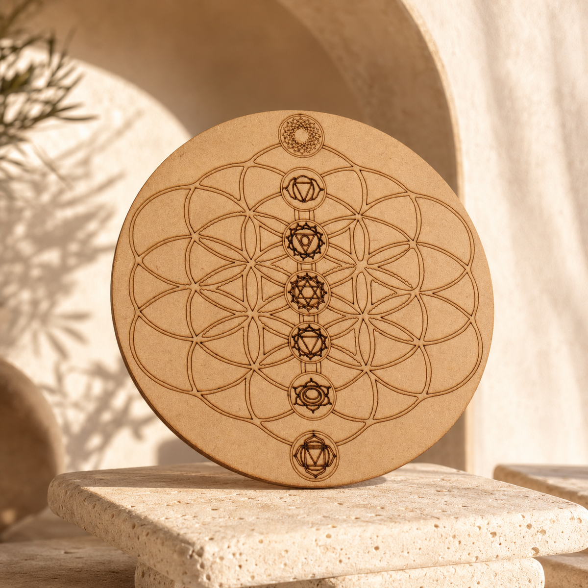 Tree of Life with 7 Chakras Crystal Grid Board, 6" Wooden Crystal Grid Plate  DestGlow