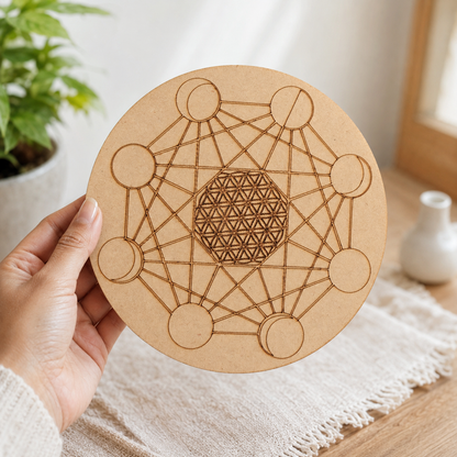 Moon Phase Crystal Grid Board, 6" Wooden Crystal Grid Plate  DestGlow