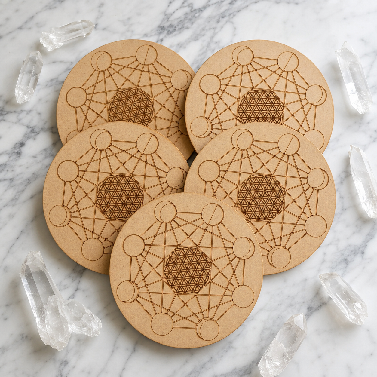 Moon Phase Crystal Grid Board, 6" Wooden Crystal Grid Plate  DestGlow