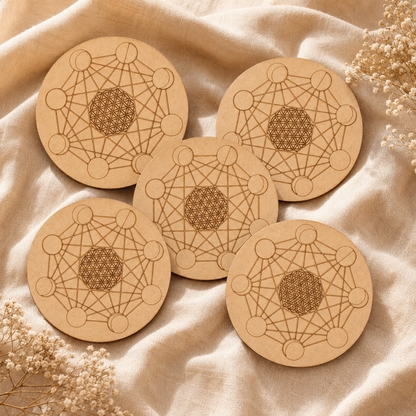 Moon Phase Crystal Grid Board, 6" Wooden Crystal Grid Plate  DestGlow