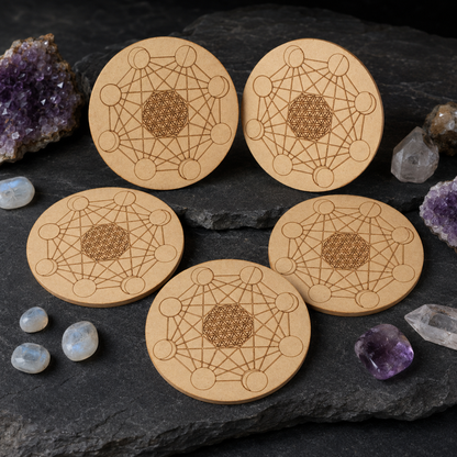 Moon Phase Crystal Grid Board, 6" Wooden Crystal Grid Plate  DestGlow