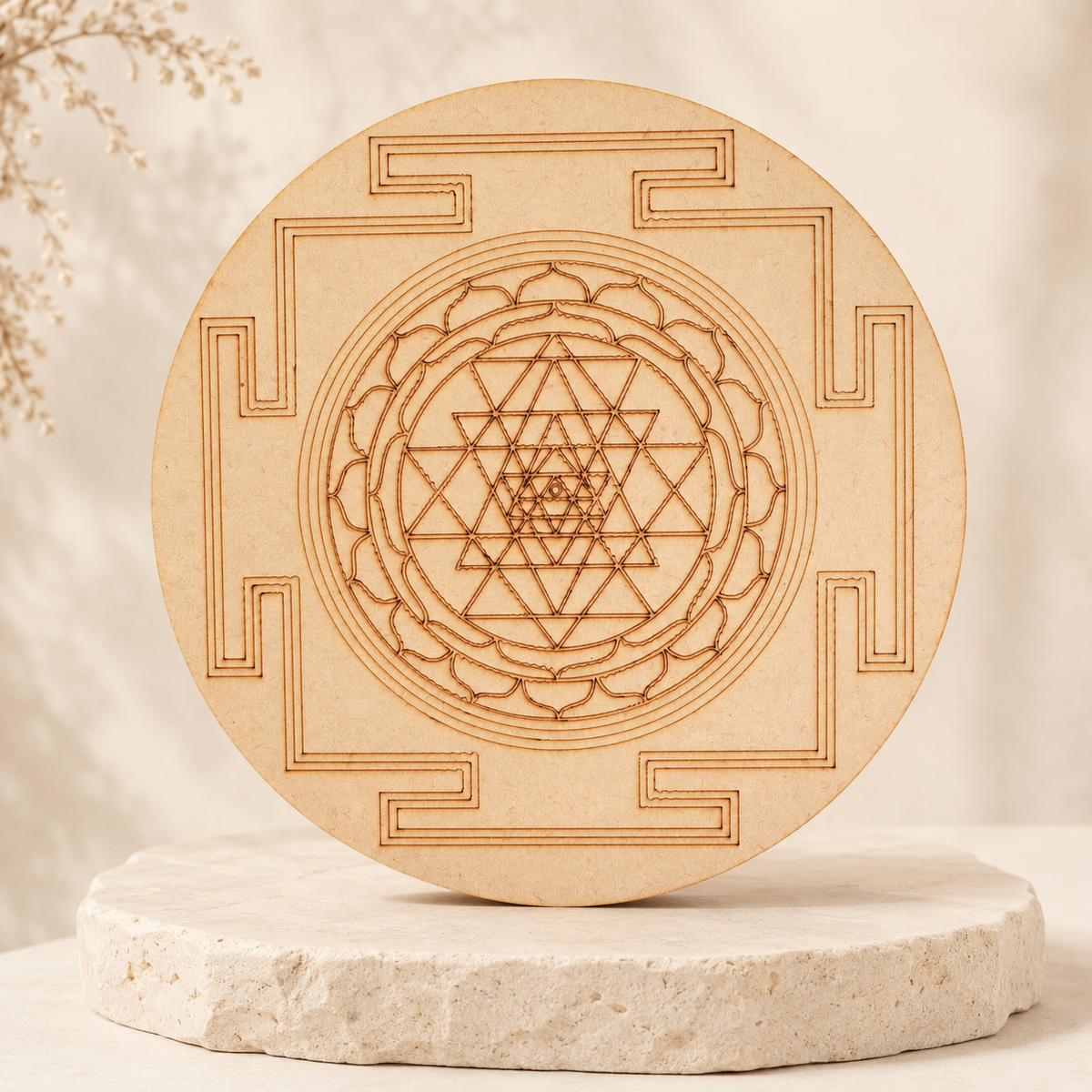 Shri Yantra Crystal Grid Board, 6" Wooden Crystal Grid Plate  DestGlow