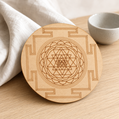 Shri Yantra Crystal Grid Board, 6" Wooden Crystal Grid Plate  DestGlow