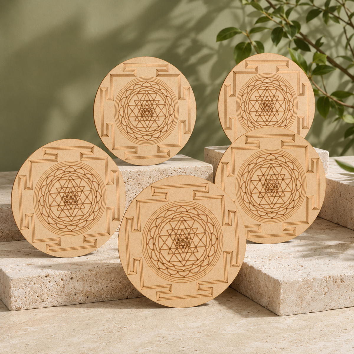Shri Yantra Crystal Grid Board, 6" Wooden Crystal Grid Plate  DestGlow