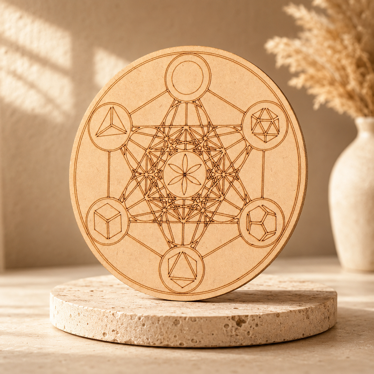 Sacred Geometry Crystal Grid Board, 6" Wooden Crystal Grid Plate  DestGlow