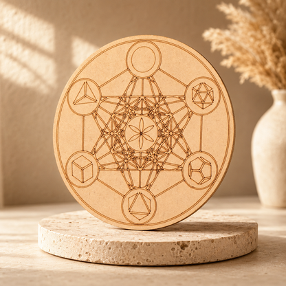 Sacred Geometry Crystal Grid Board, 6" Wooden Crystal Grid Plate  DestGlow