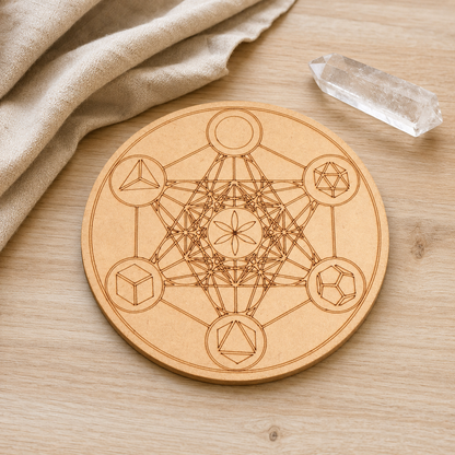 Sacred Geometry Crystal Grid Board, 6" Wooden Crystal Grid Plate  DestGlow