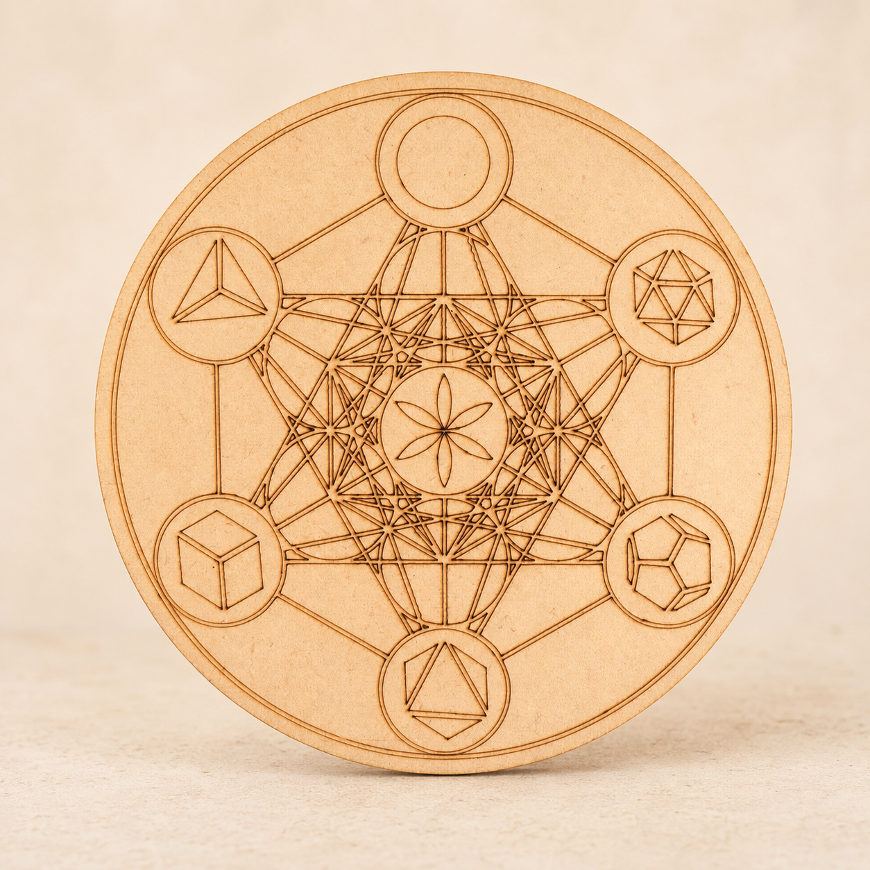 Sacred Geometry Crystal Grid Board, 6" Wooden Crystal Grid Plate  DestGlow