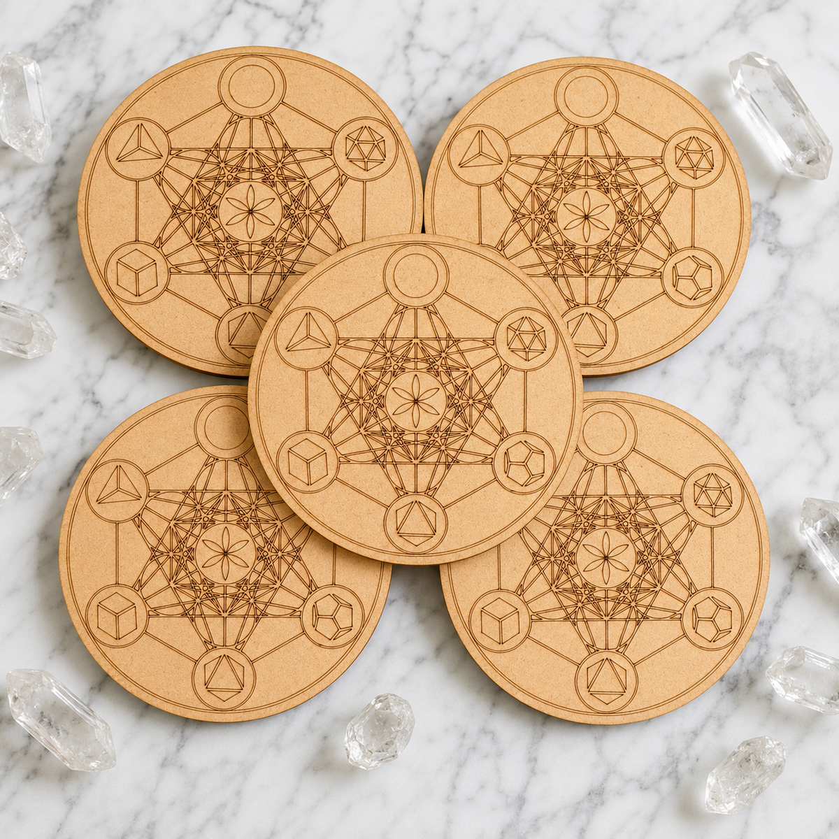 Sacred Geometry Crystal Grid Board, 6" Wooden Crystal Grid Plate  DestGlow