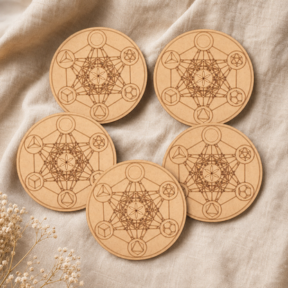 Sacred Geometry Crystal Grid Board, 6" Wooden Crystal Grid Plate  DestGlow
