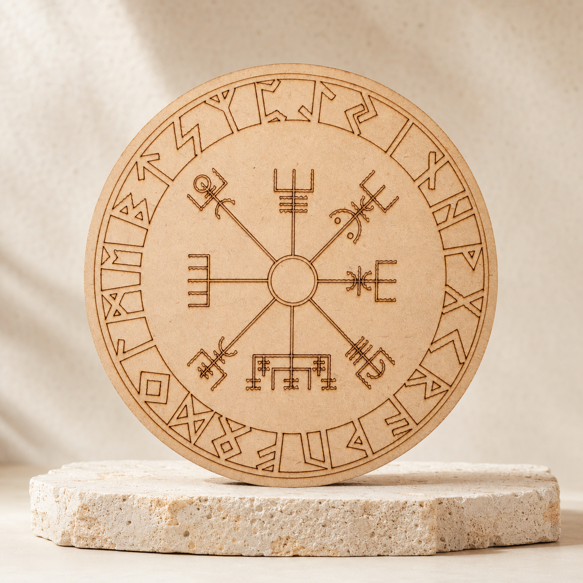 Norse Runes Crystal Grid Board, Wooden 6" Vegvisir Grid Plate  DestGlow