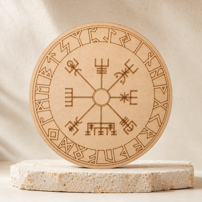 Norse Runes Crystal Grid Board, Wooden 6" Vegvisir Grid Plate  DestGlow