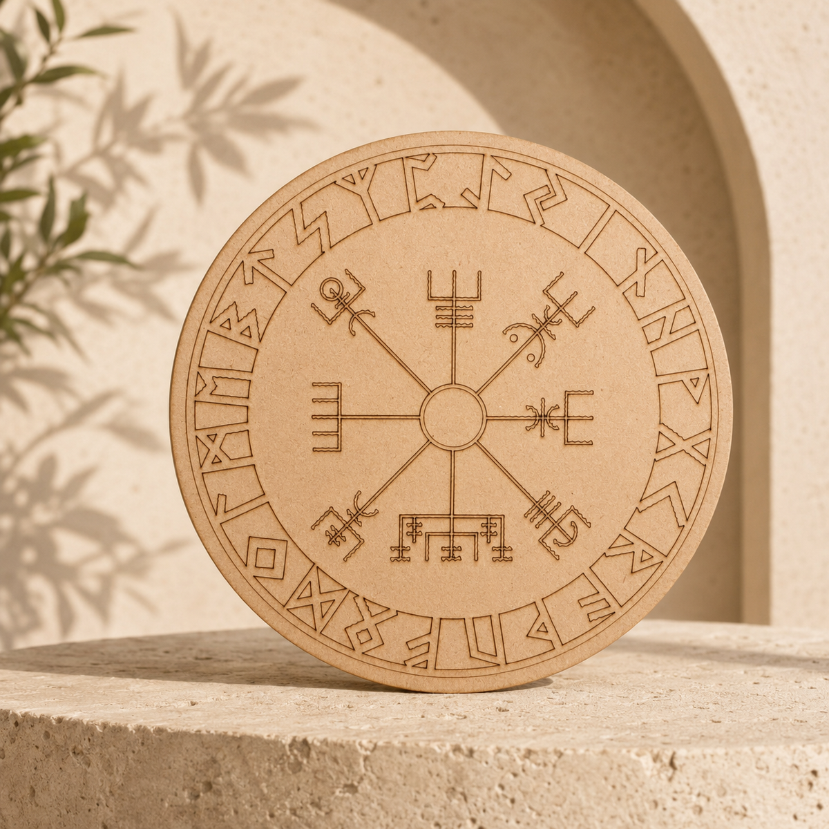 Norse Runes Crystal Grid Board, Wooden 6" Vegvisir Grid Plate  DestGlow