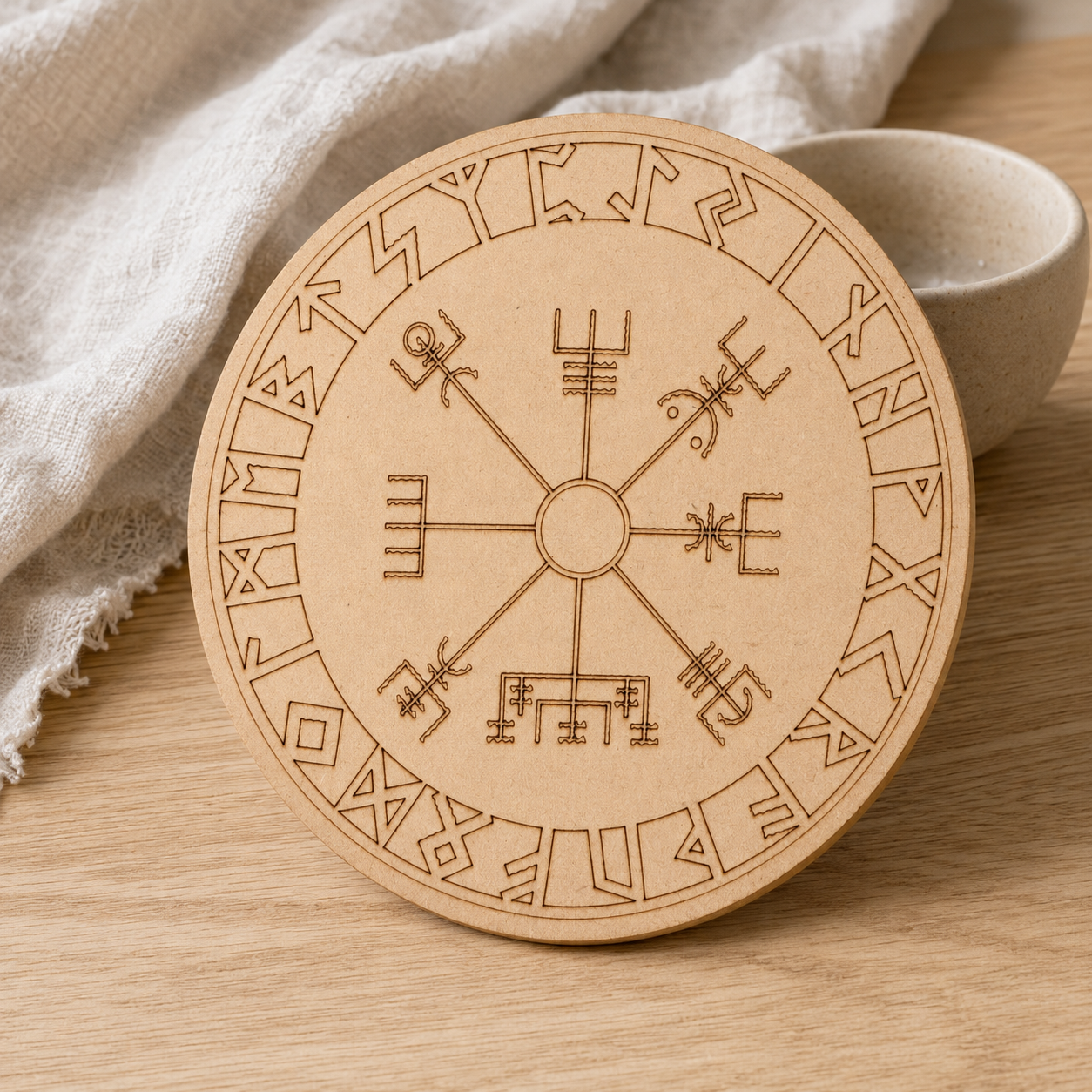 Norse Runes Crystal Grid Board, Wooden 6" Vegvisir Grid Plate  DestGlow