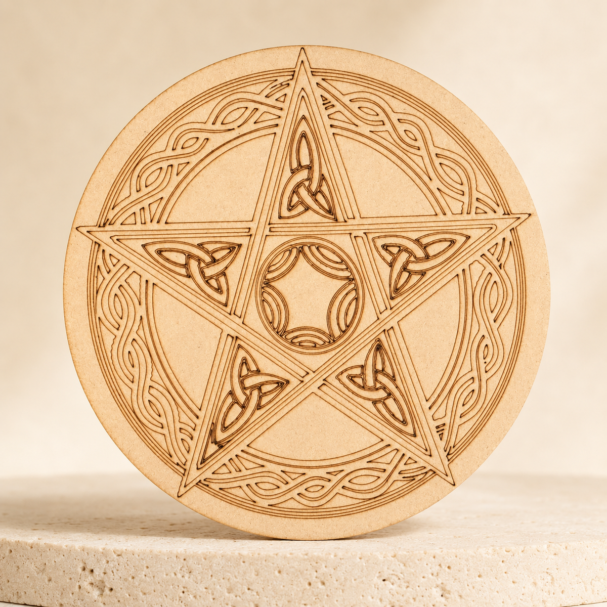 Pentacle Crystal Grid Board, 6" Wooden Crystal Grid Plate  DestGlow