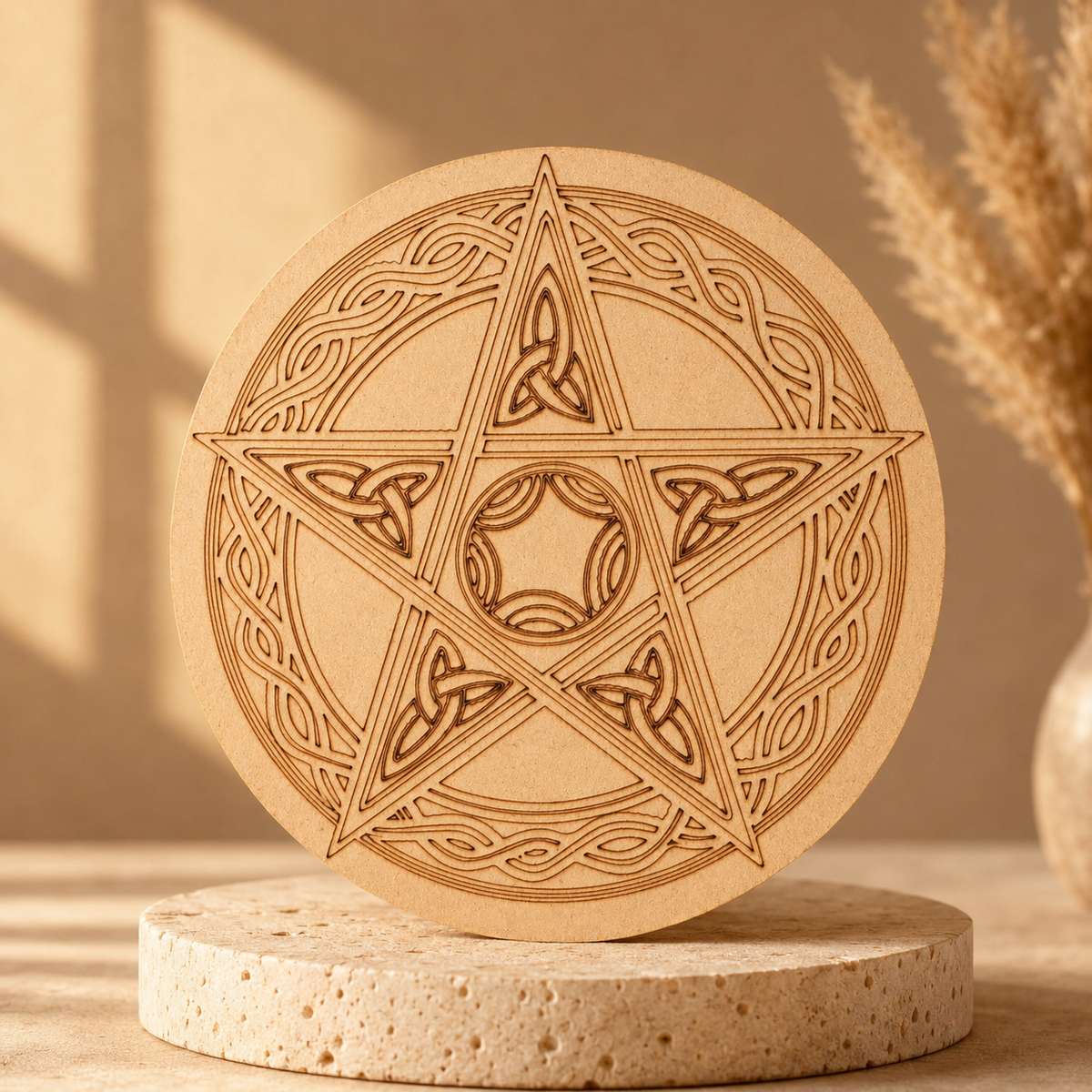 Pentacle Crystal Grid Board, 6" Wooden Crystal Grid Plate  DestGlow
