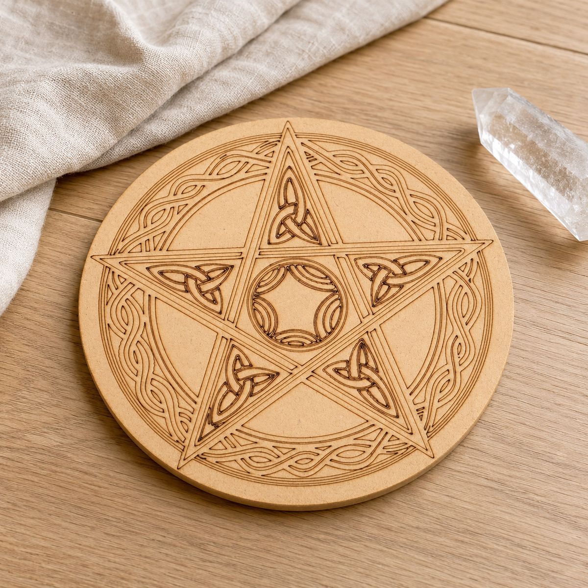 Pentacle Crystal Grid Board, 6" Wooden Crystal Grid Plate  DestGlow