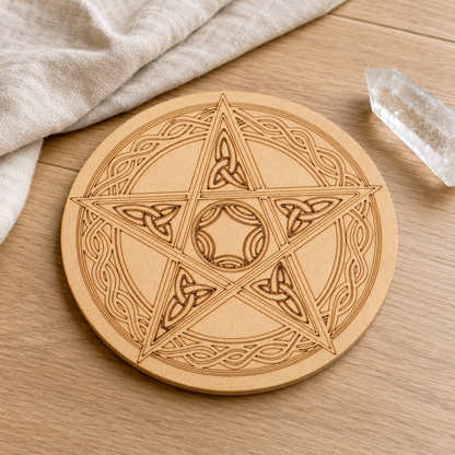 Pentacle Crystal Grid Board, 6" Wooden Crystal Grid Plate  DestGlow