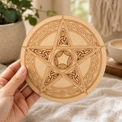 Pentacle Crystal Grid Board, 6" Wooden Crystal Grid Plate  DestGlow