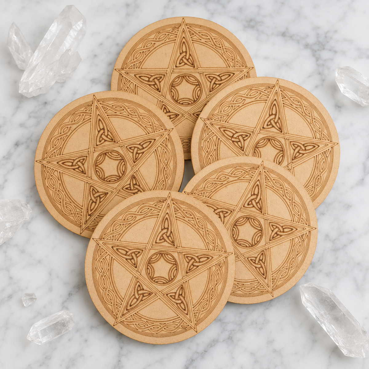 Pentacle Crystal Grid Board, 6" Wooden Crystal Grid Plate  DestGlow