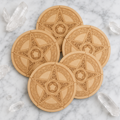 Pentacle Crystal Grid Board, 6" Wooden Crystal Grid Plate  DestGlow