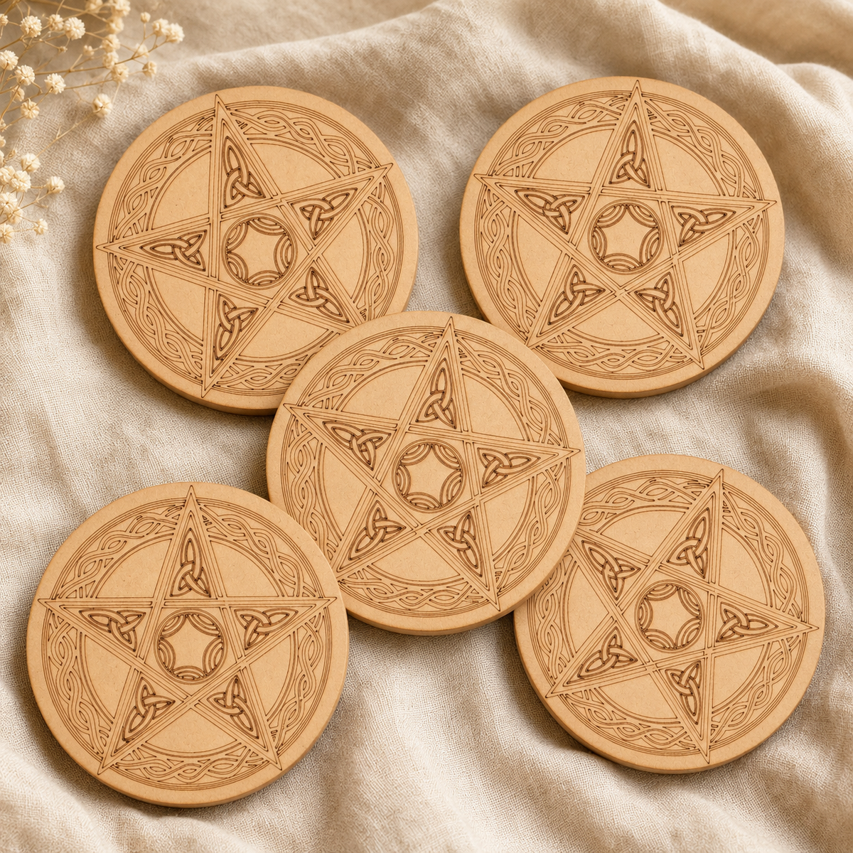 Pentacle Crystal Grid Board, 6" Wooden Crystal Grid Plate  DestGlow