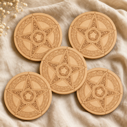 Pentacle Crystal Grid Board, 6" Wooden Crystal Grid Plate  DestGlow