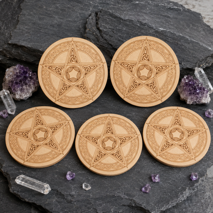 Pentacle Crystal Grid Board, 6" Wooden Crystal Grid Plate  DestGlow