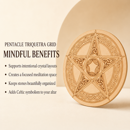 Pentacle Crystal Grid Board, 6" Wooden Crystal Grid Plate  DestGlow