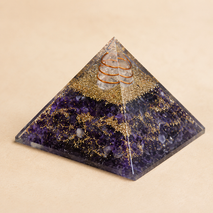 Amethyst Orgone pyramid With Clear Quartz Crystal Pencil  DestGlow