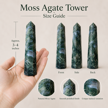 Moss Agate Tower Point (Tranquility and Emotional Balance)  DestGlow