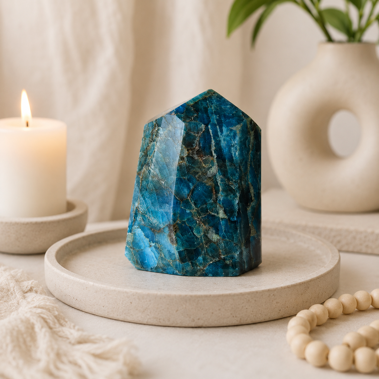 Polished Blue Apatite Points (Inspiration and Psychic Abilities)  DestGlow