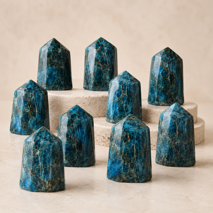 Polished Blue Apatite Points (Inspiration and Psychic Abilities)  DestGlow