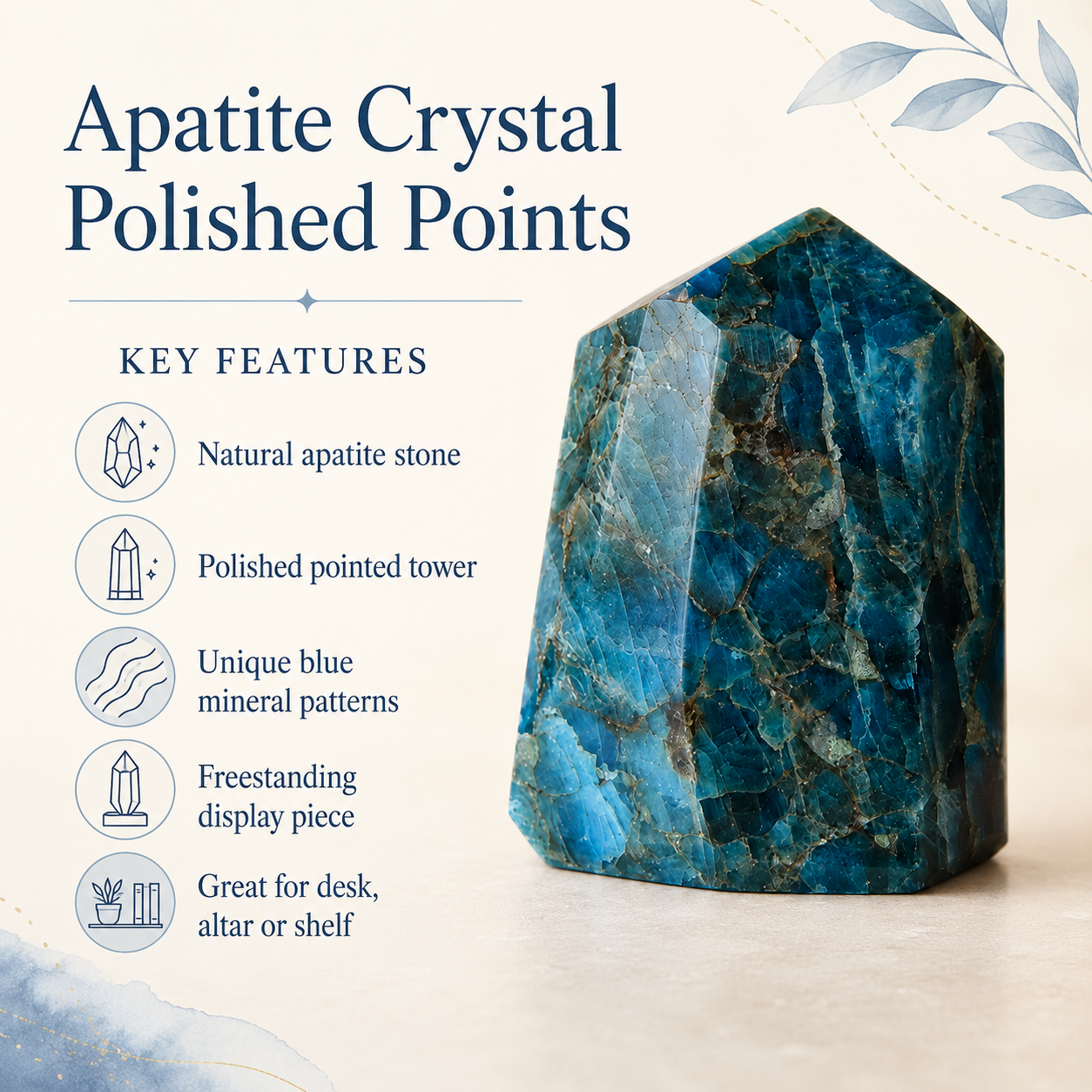 Polished Blue Apatite Points (Inspiration and Psychic Abilities)  DestGlow
