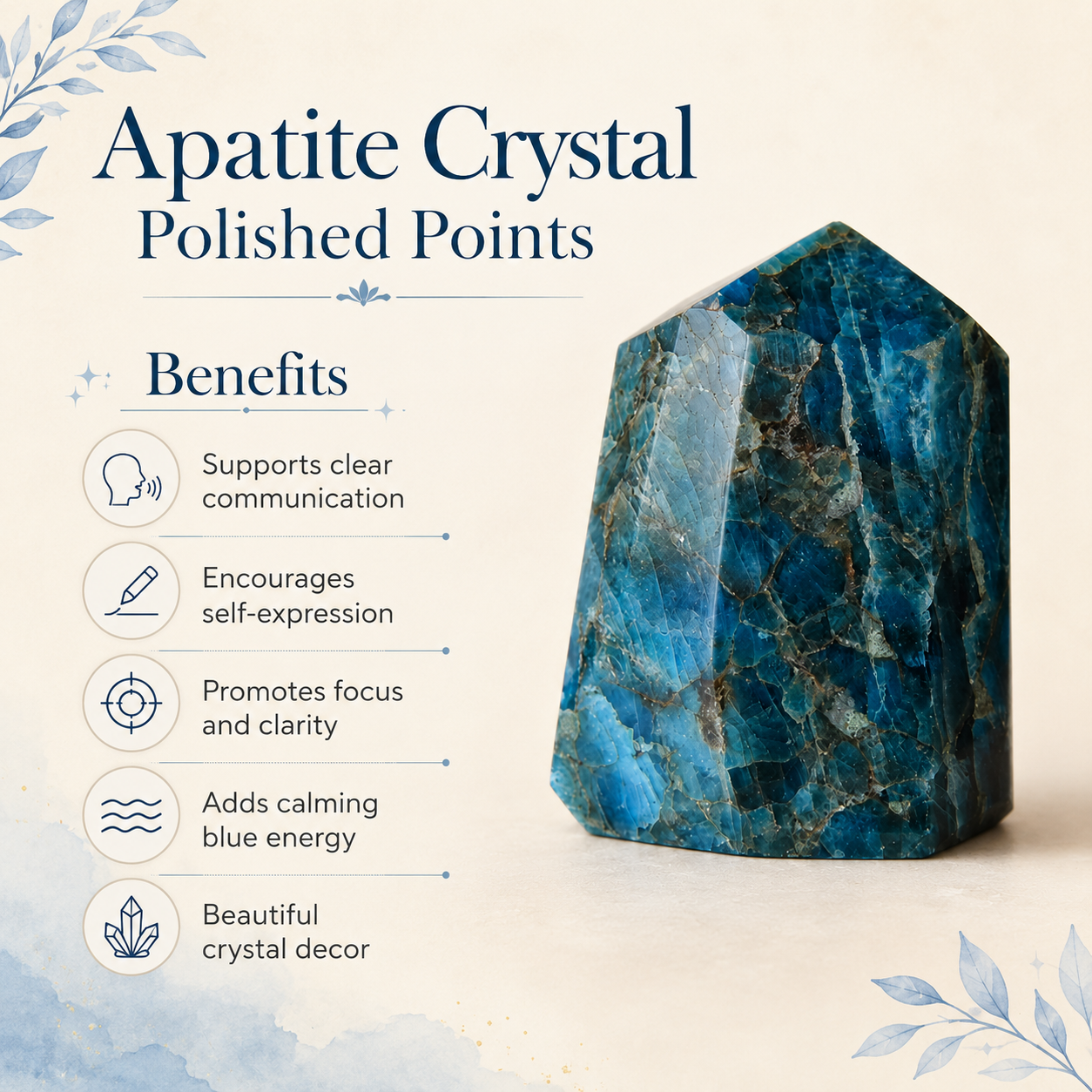 Polished Blue Apatite Points (Inspiration and Psychic Abilities)  DestGlow