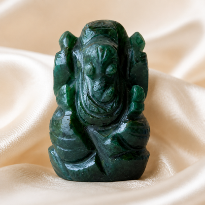 Green Jade Ganesha Statue (Wisdom and Balance)  DestGlow