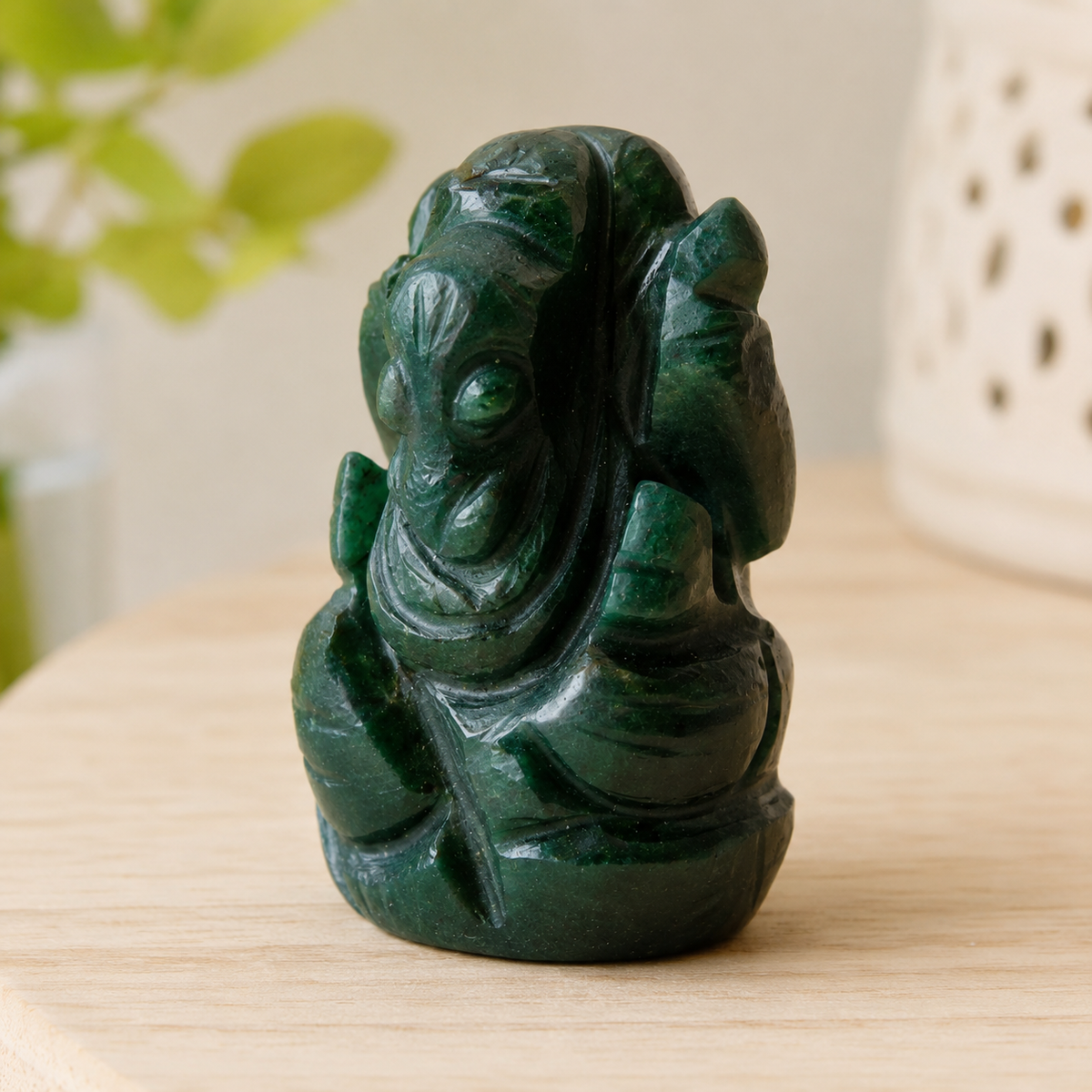 Green Jade Ganesha Statue (Wisdom and Balance)  DestGlow