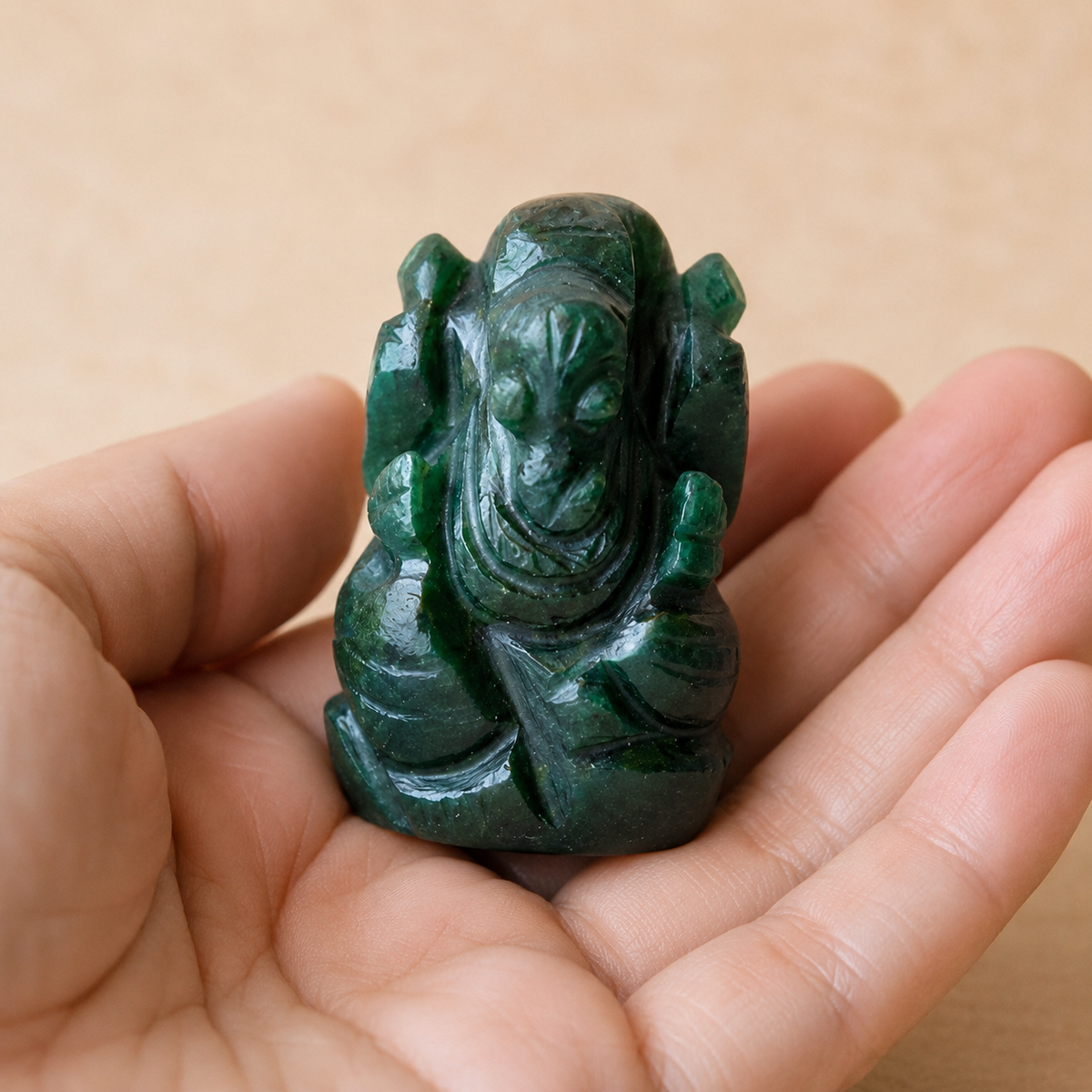 Green Jade Ganesha Statue (Wisdom and Balance)  DestGlow