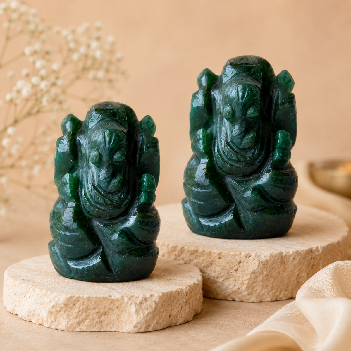 Green Jade Ganesha Statue (Wisdom and Balance)  DestGlow