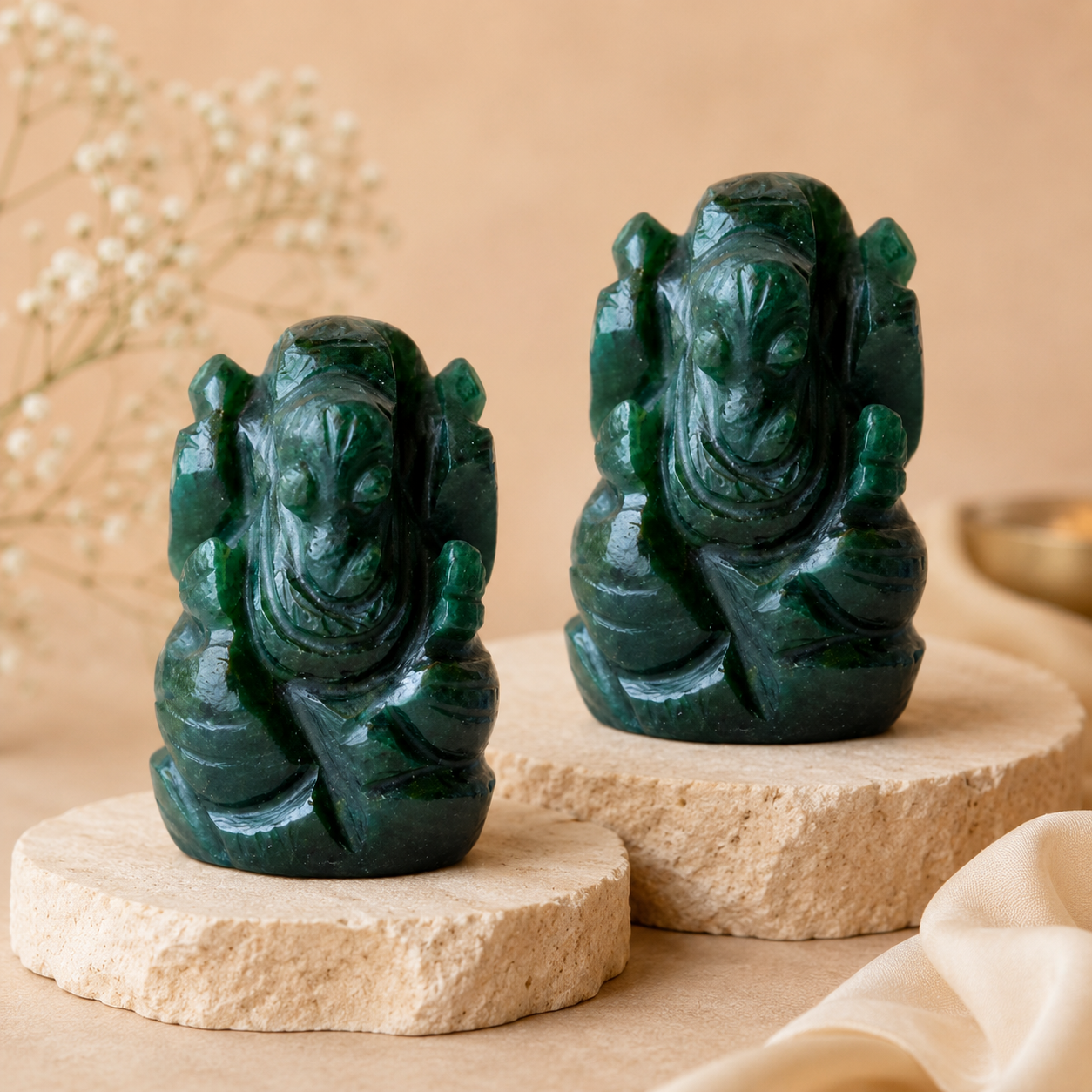 Green Jade Ganesha Statue (Wisdom and Balance)  DestGlow
