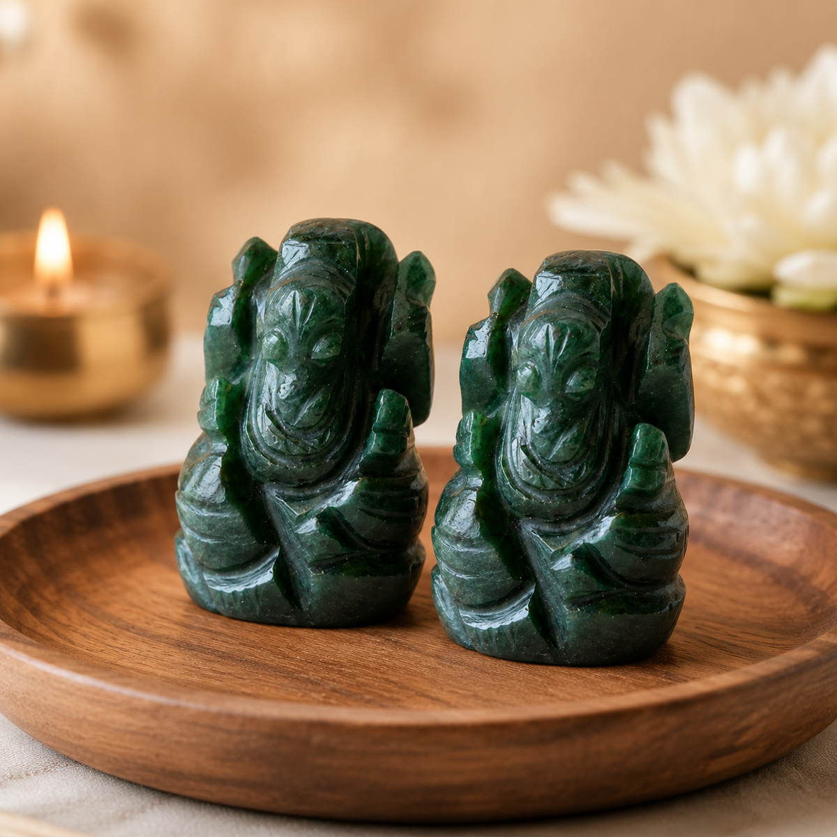 Green Jade Ganesha Statue (Wisdom and Balance)  DestGlow