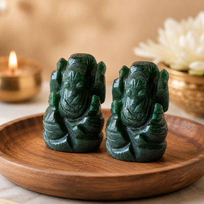 Green Jade Ganesha Statue (Wisdom and Balance)  DestGlow