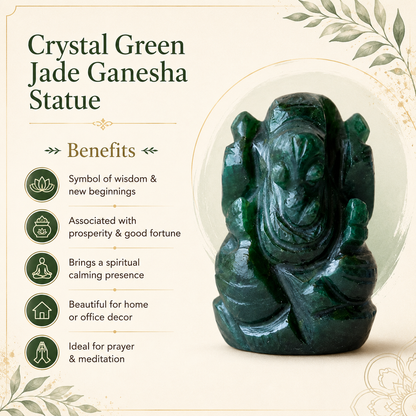 Green Jade Ganesha Statue (Wisdom and Balance)  DestGlow