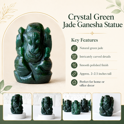 Green Jade Ganesha Statue (Wisdom and Balance)  DestGlow