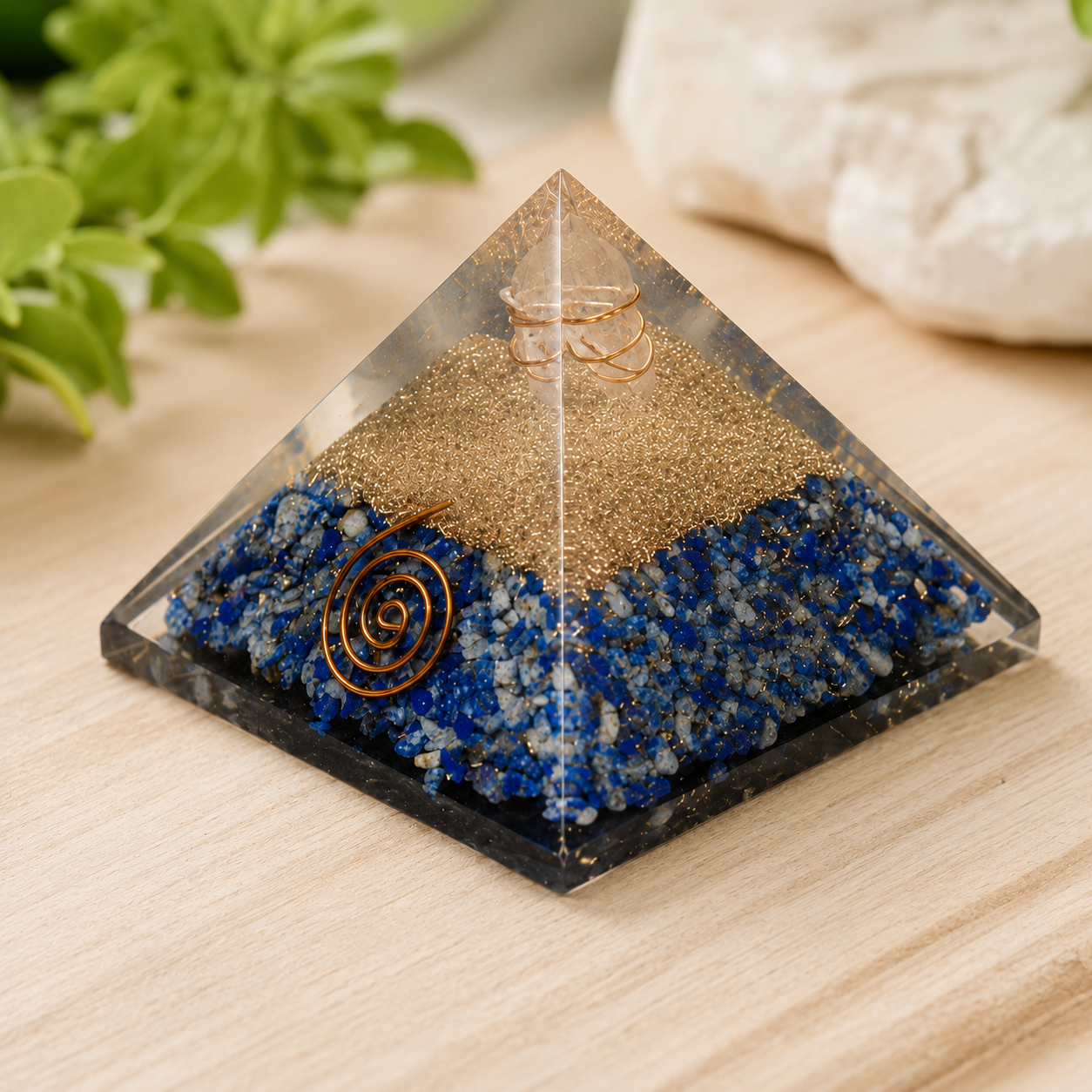 Lapis Lazuli Orgone pyramid, Clear Quartz Crystal Pencil  DestGlow