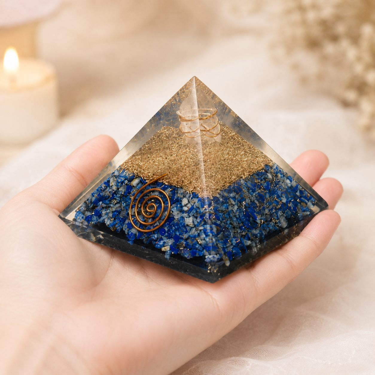 Lapis Lazuli Orgone pyramid, Clear Quartz Crystal Pencil  DestGlow