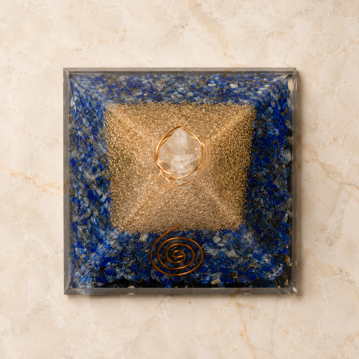 Lapis Lazuli Orgone pyramid, Clear Quartz Crystal Pencil  DestGlow