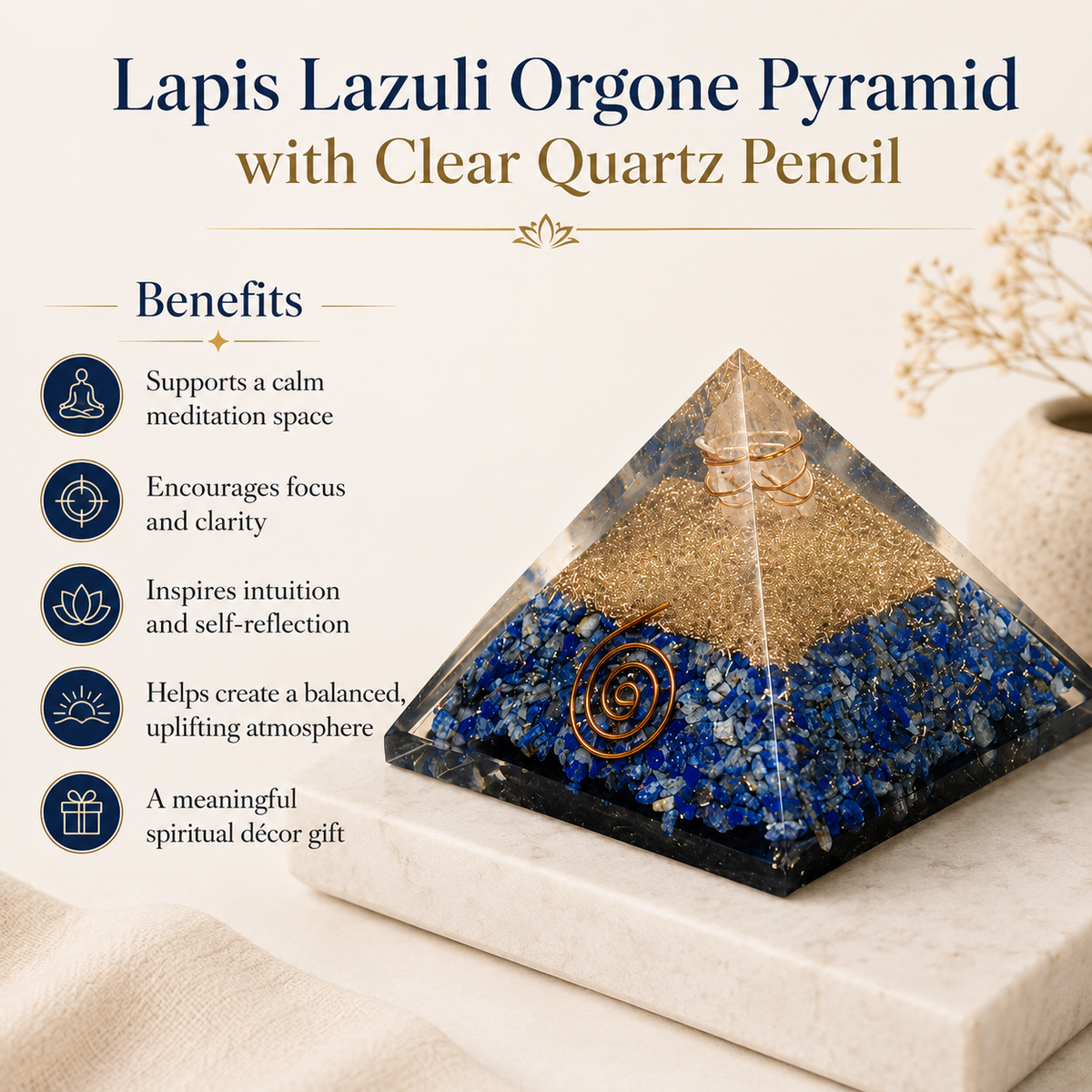 Lapis Lazuli Orgone pyramid, Clear Quartz Crystal Pencil  DestGlow