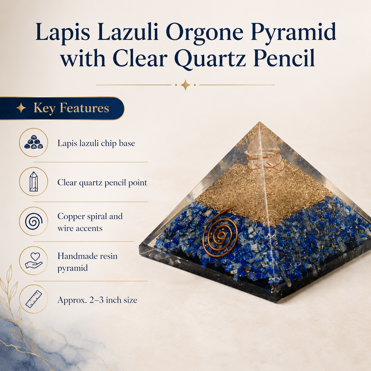 Lapis Lazuli Orgone pyramid, Clear Quartz Crystal Pencil  DestGlow