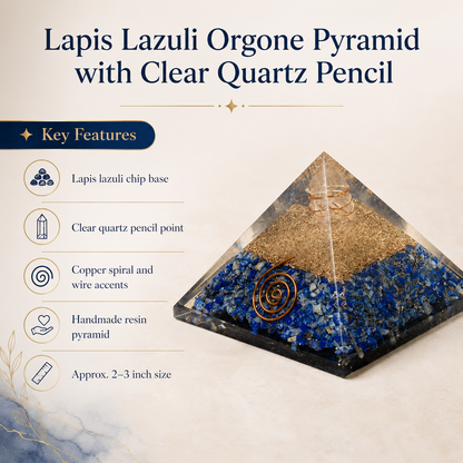 Lapis Lazuli Orgone pyramid, Clear Quartz Crystal Pencil  DestGlow